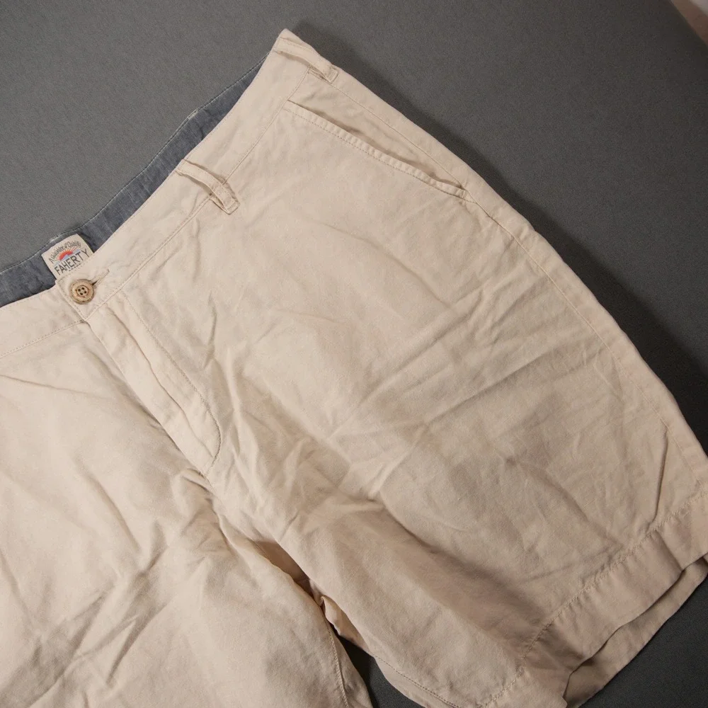 Faherty Linen Cotton Flat Front Men Shorts 40 Vacation Coastal Prep Nautical